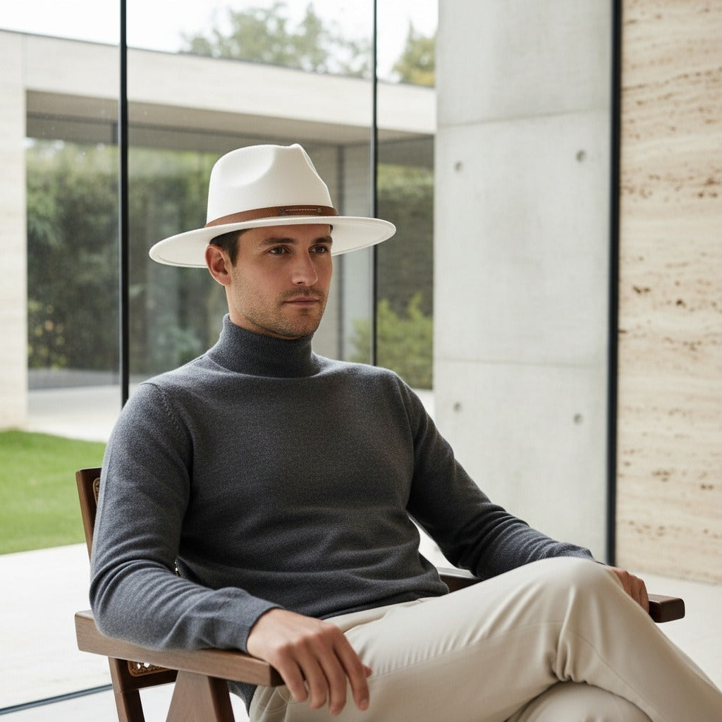 Mens Felt Hat - Off-White - Side Profile