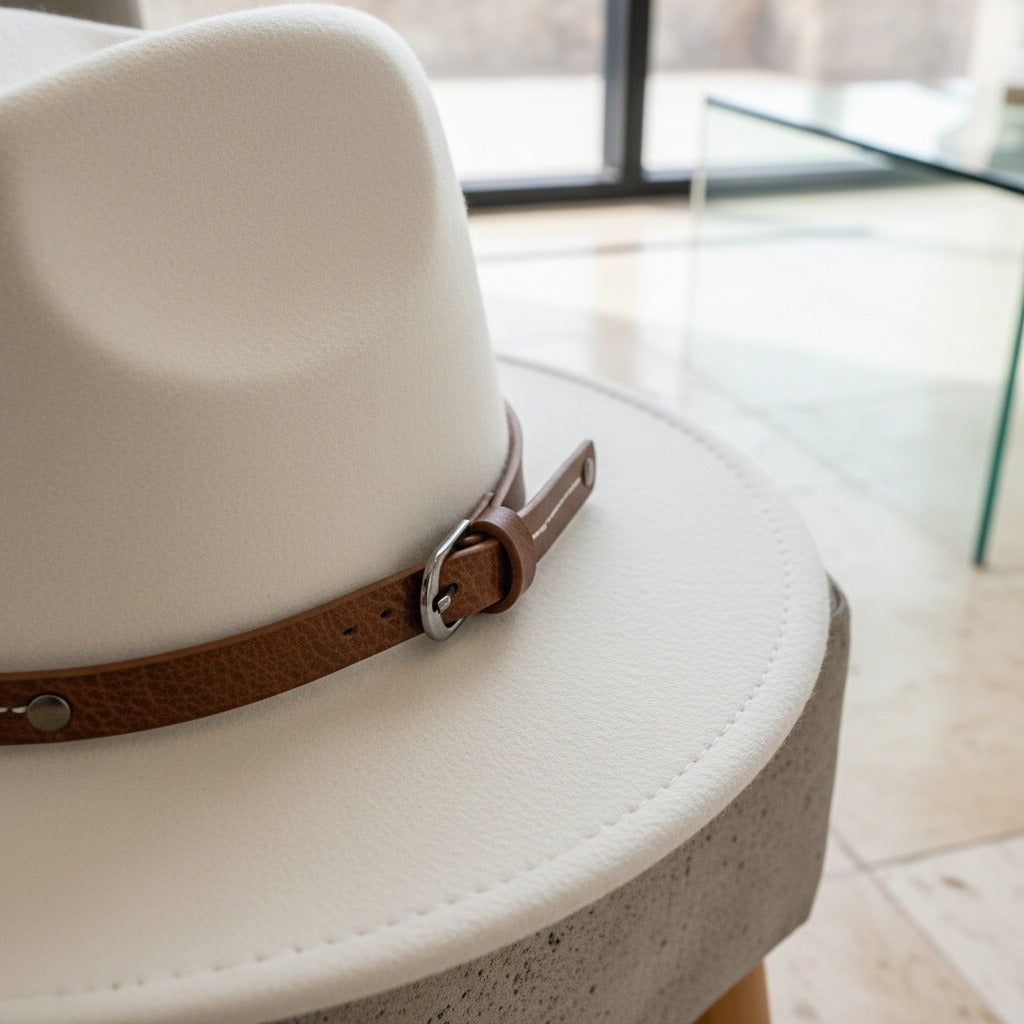 Mens Felt Hat - Off-White - Back View