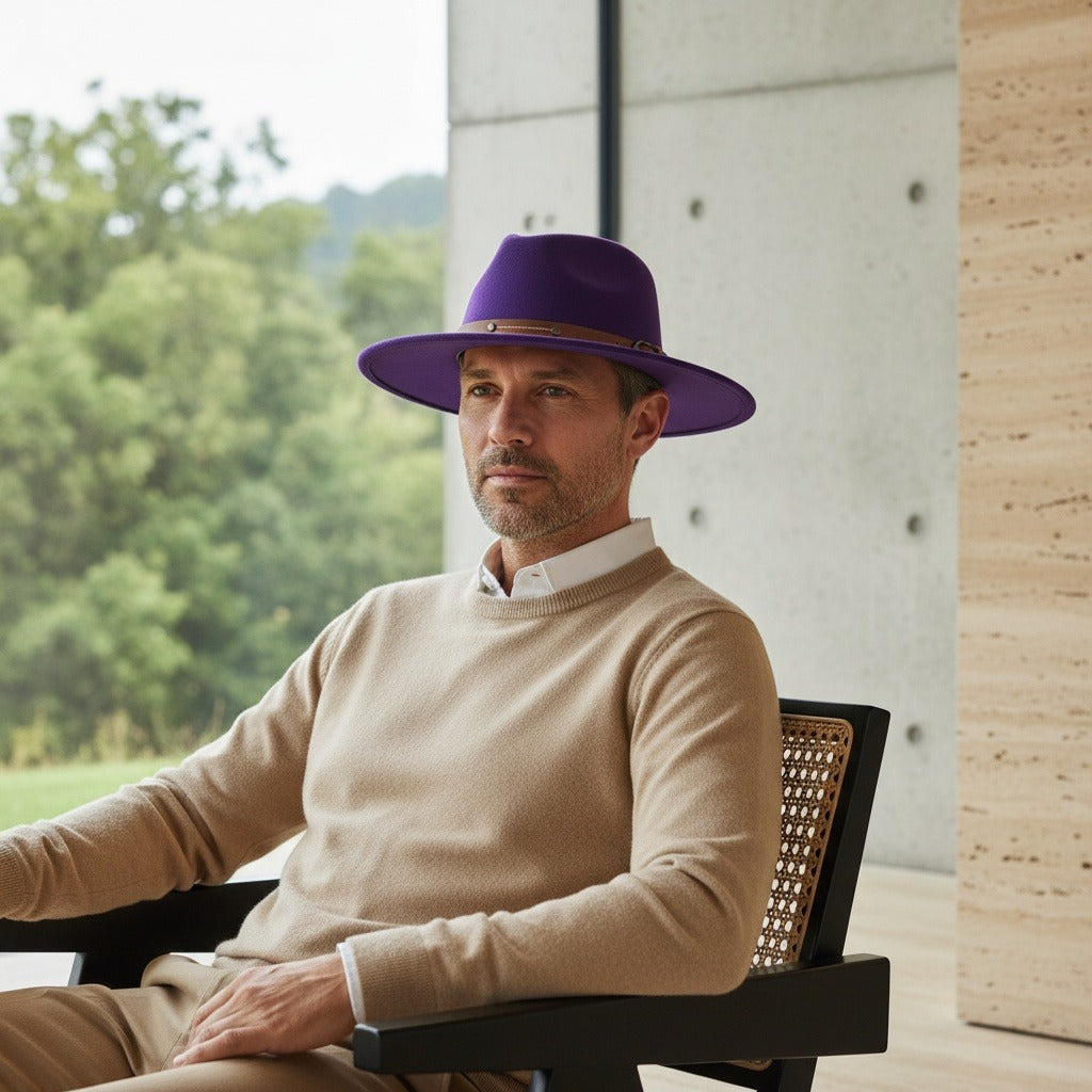 Mens Felt Hat - Purple - Side Profile