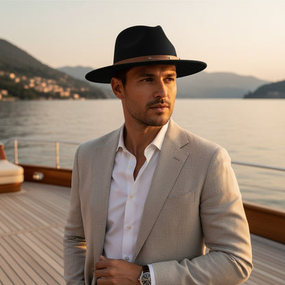 Mens Felt Hat - Midnight Black - Angled Shot