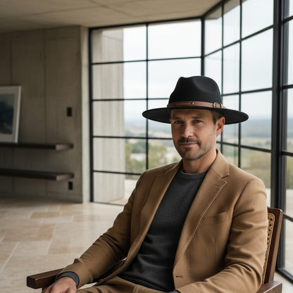 Mens Felt Hat - Midnight Black - Side Profile