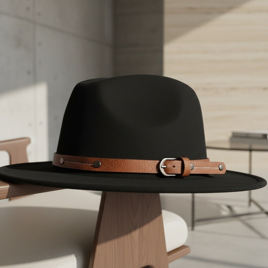 Mens Felt Hat - Midnight Black - Back View