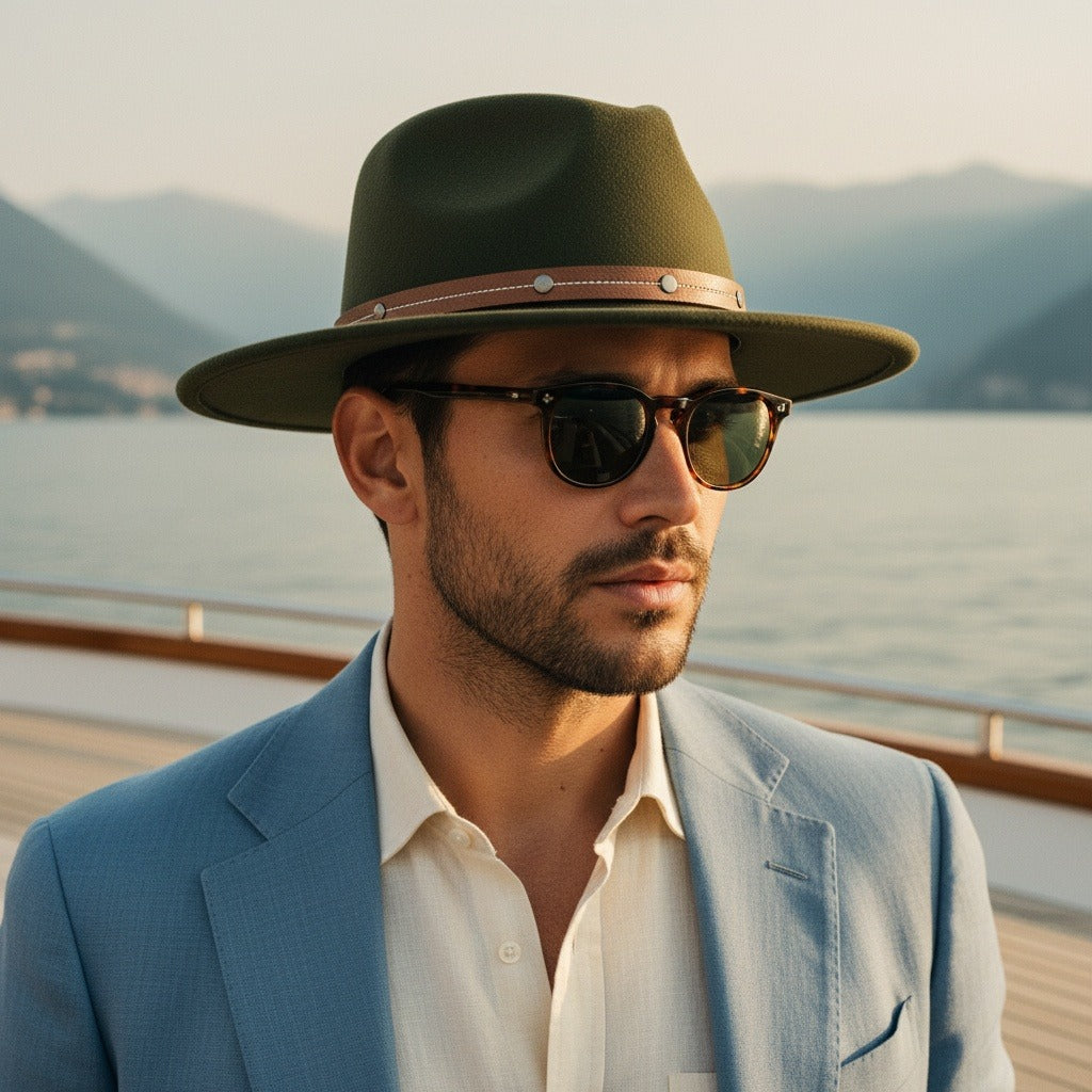 Mens Felt Hat - Olive Green - Angled Shot
