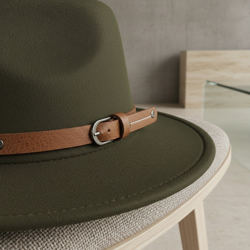 Mens Felt Hat - Olive Green - Back View