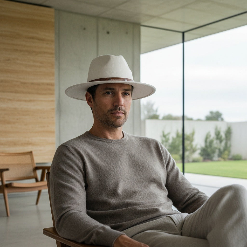 Mens Felt Hat - Cream - Side Profile