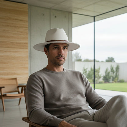 Mens Felt Hat - Cream - Side Profile