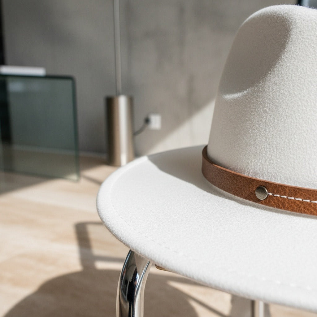 Mens Felt Hat - Cream - Back View