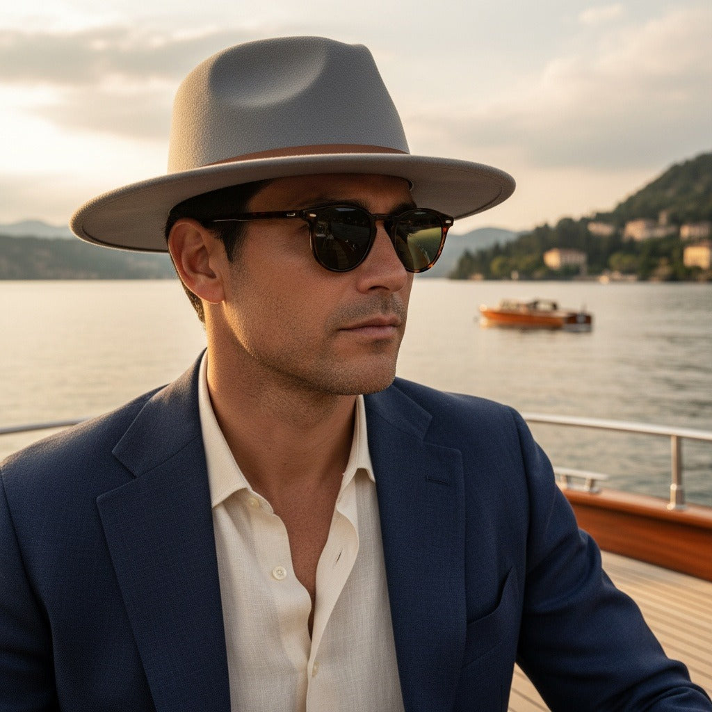 Mens Felt Hat - Stone Gray - Angled Shot