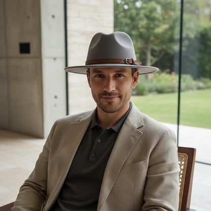 Mens Felt Hat - Stone Gray - Side Profile
