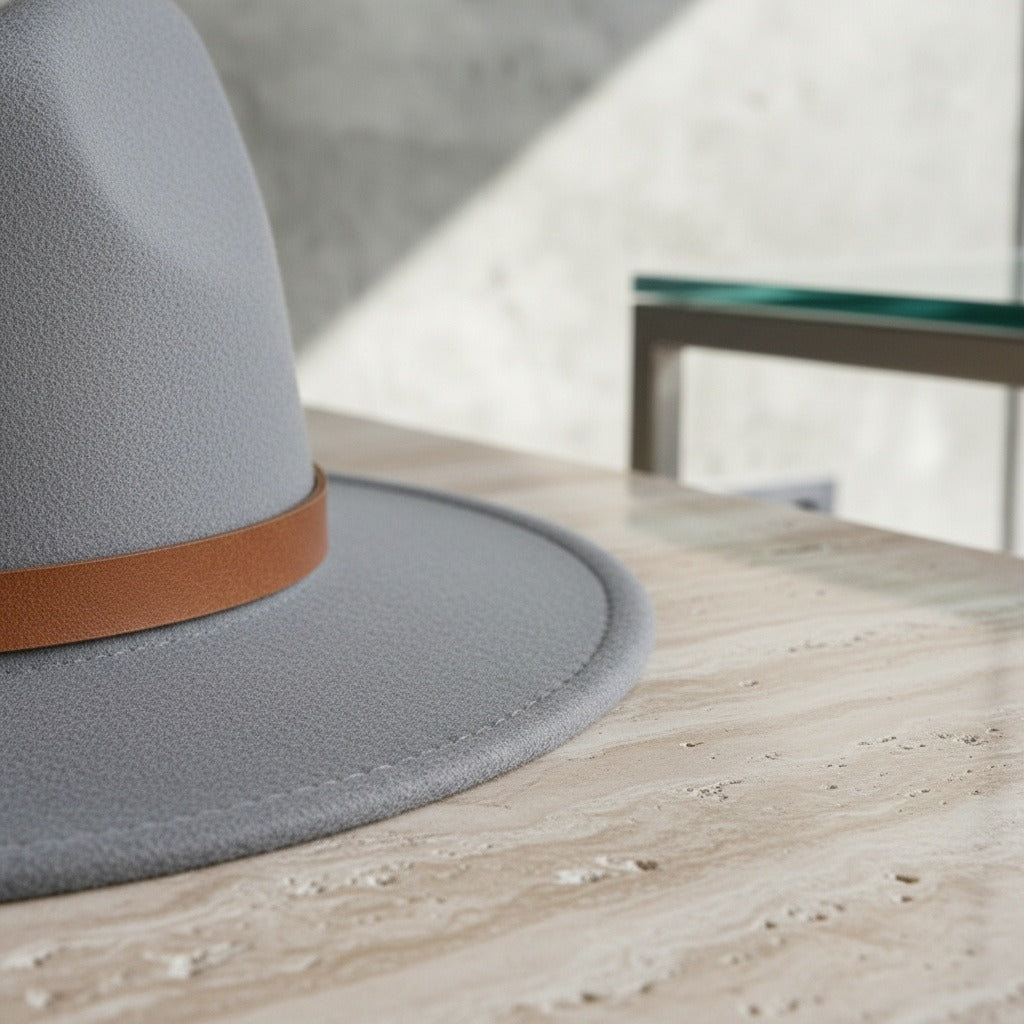 Mens Felt Hat - Stone Gray - Back View