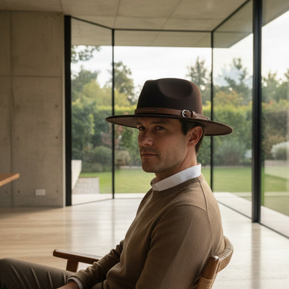 Mens Felt Hat - Espresso Brown - Side Profile