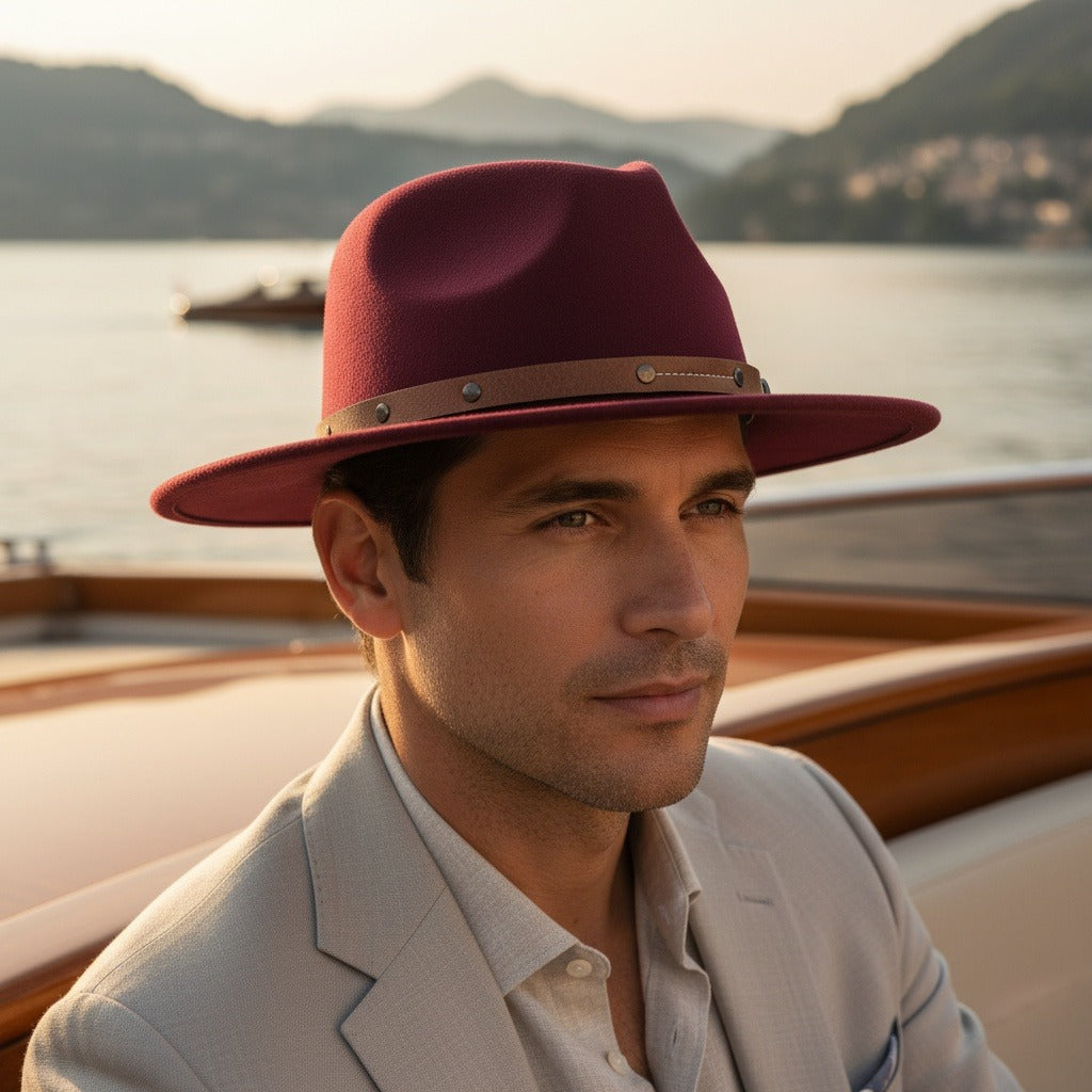 Mens Felt Hat - Burgundy - Angled Shot