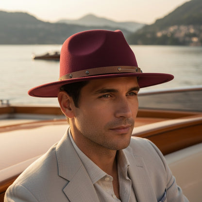 Mens Felt Hat - Burgundy - Angled Shot