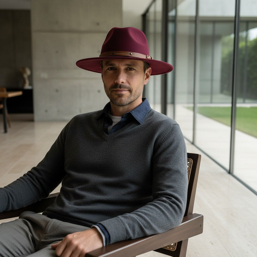 Mens Felt Hat - Burgundy - Side Profile