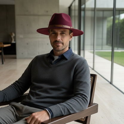Mens Felt Hat - Burgundy - Side Profile