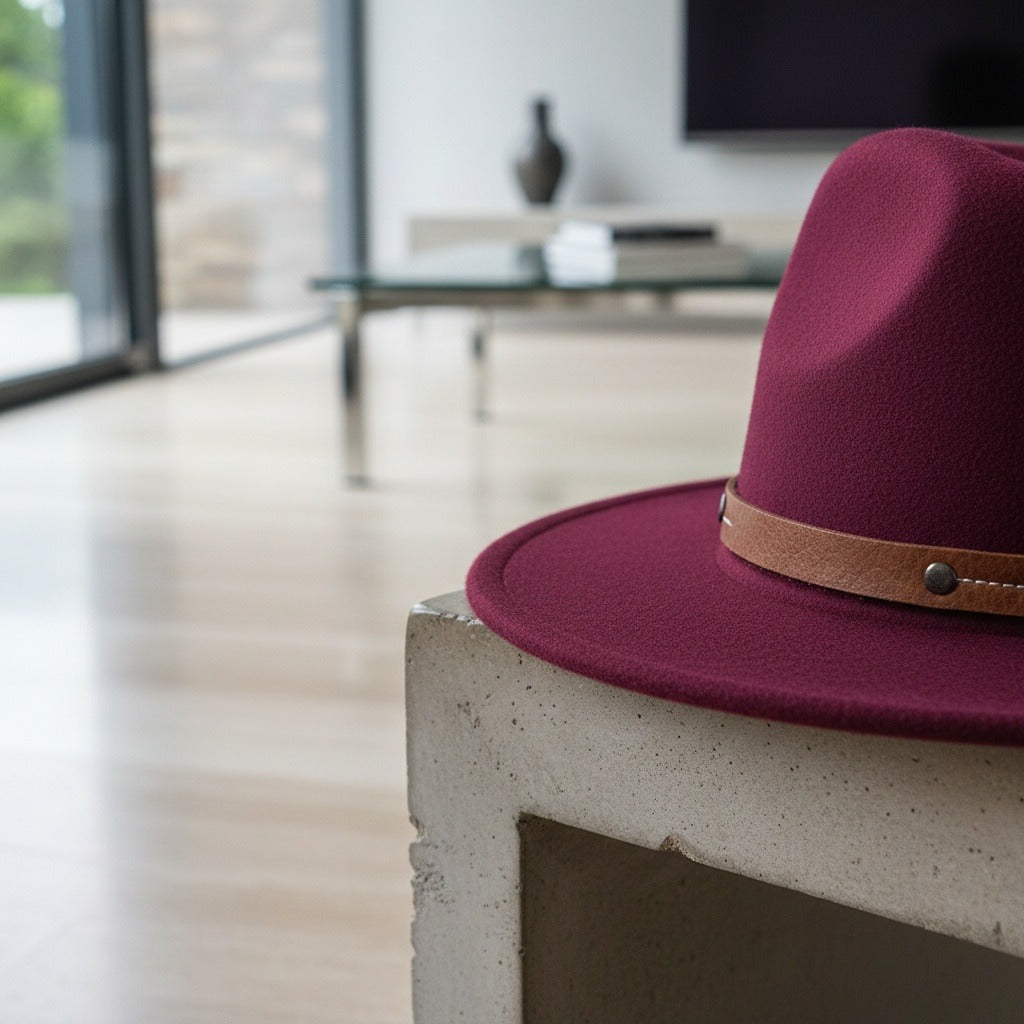 Mens Felt Hat - Burgundy - Back View