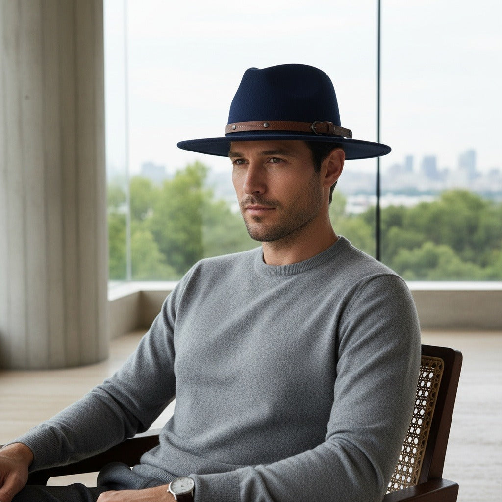 Mens Felt Hat - Deep Navy - Side Profile