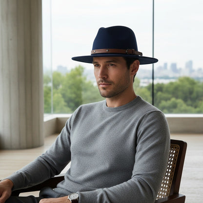 Mens Felt Hat - Deep Navy - Side Profile