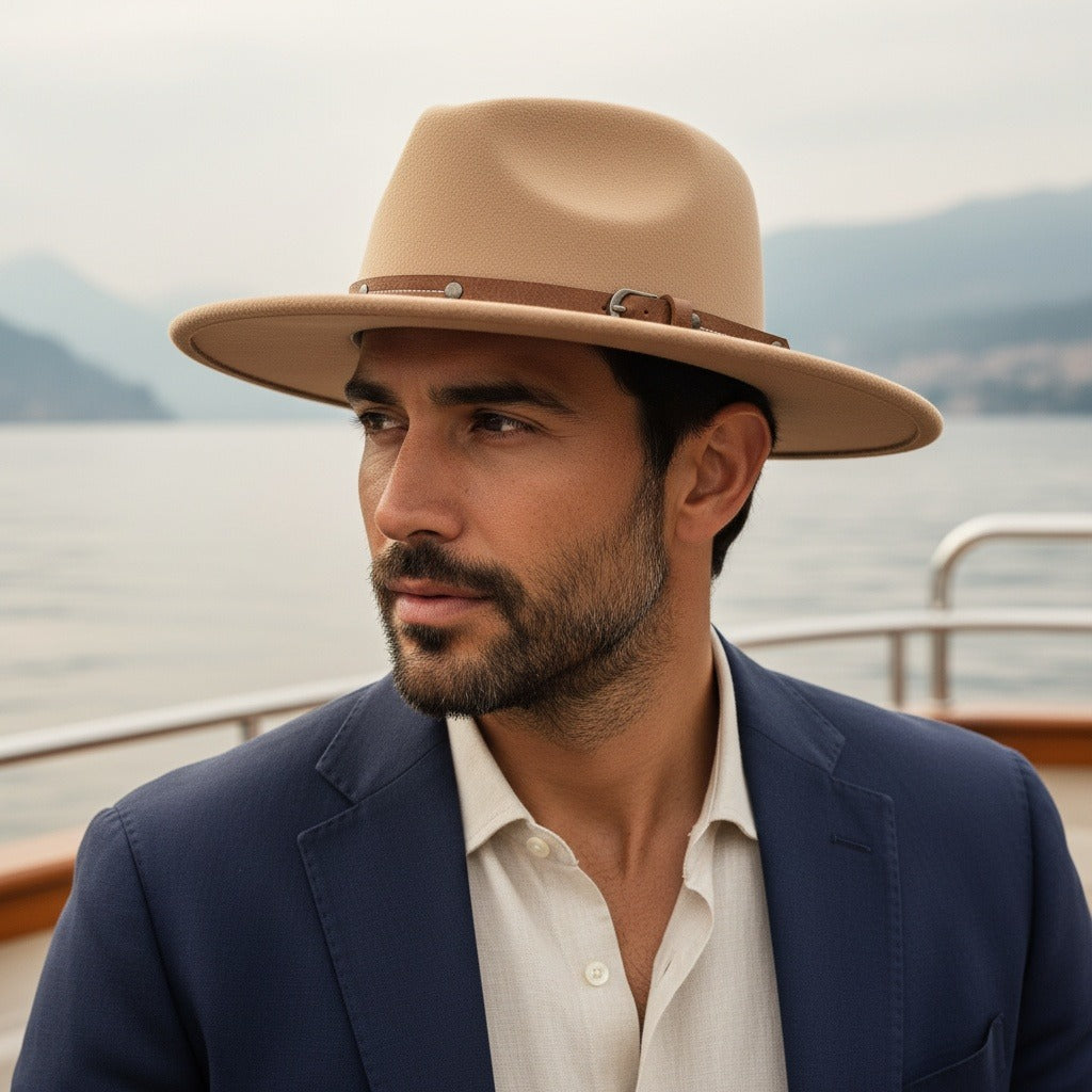 Mens Felt Hat - Tan - Angled Shot