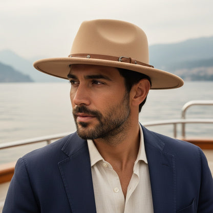 Mens Felt Hat - Tan - Angled Shot