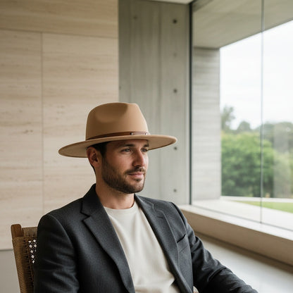 Mens Felt Hat - Tan - Side Profile