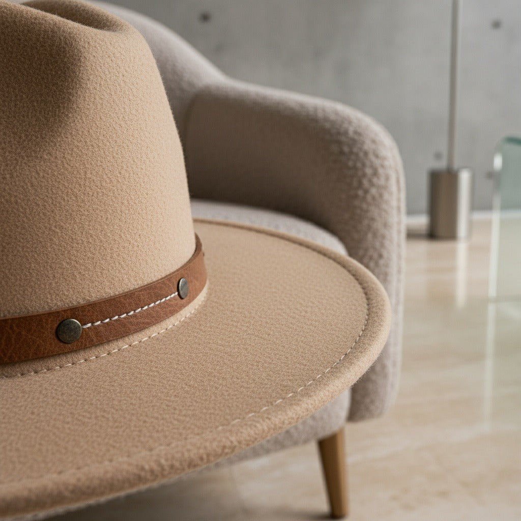 Mens Felt Hat - Tan - Back View