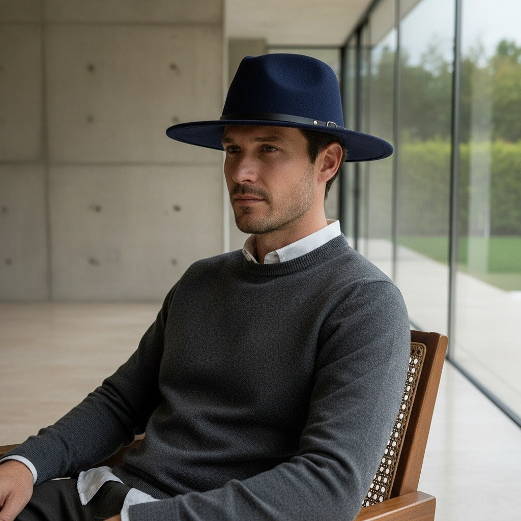 Mens Gatsby Hat - Navy Blue - Side Profile