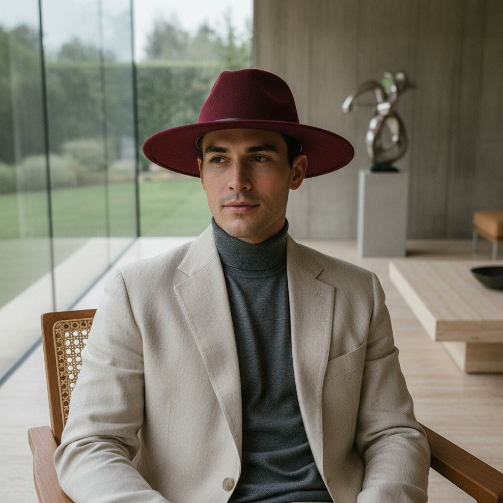 Mens Gatsby Hat - Burgundy - Side Profile