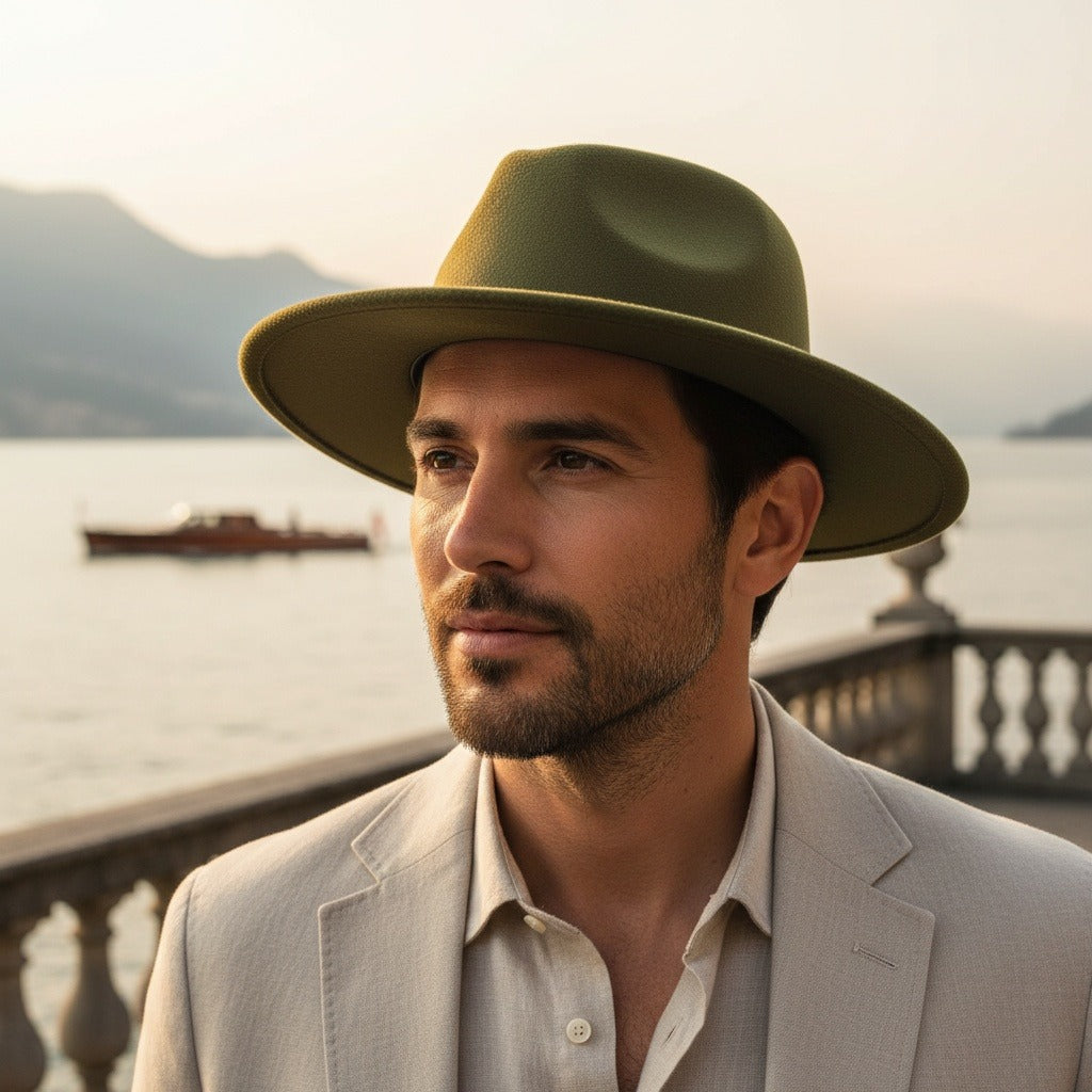 Mens Gatsby Hat - Olive Green - Angled Shot