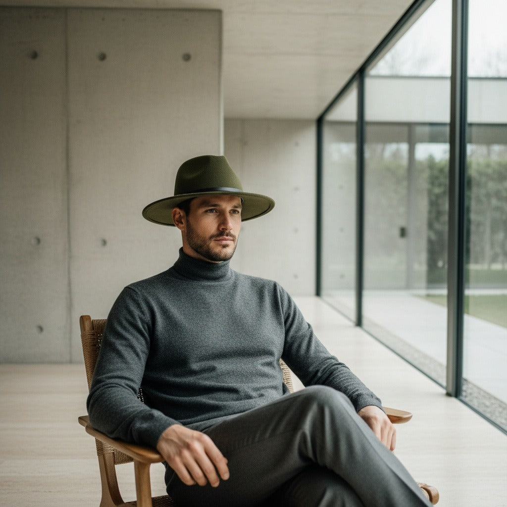Mens Gatsby Hat - Olive Green - Side Profile
