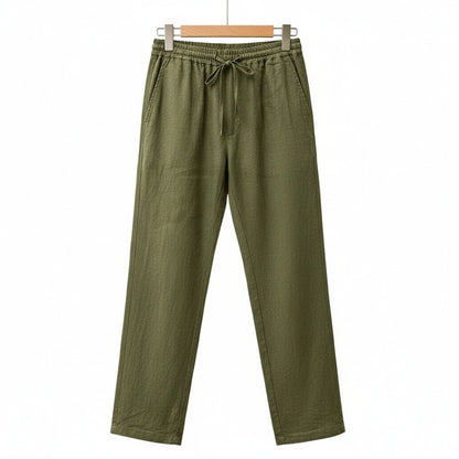 Mens Green Linen Trousers - Green - Front View