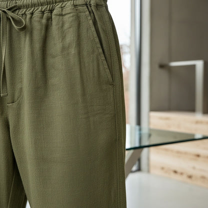 Mens Green Linen Trousers - Green - Back View