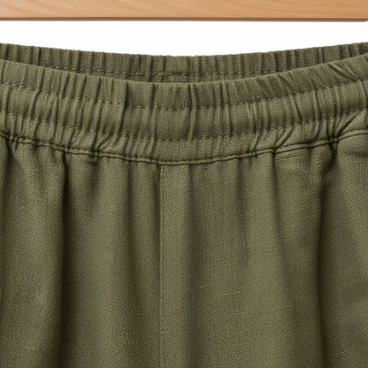 Mens Green Linen Trousers - Green - Texture Close Up