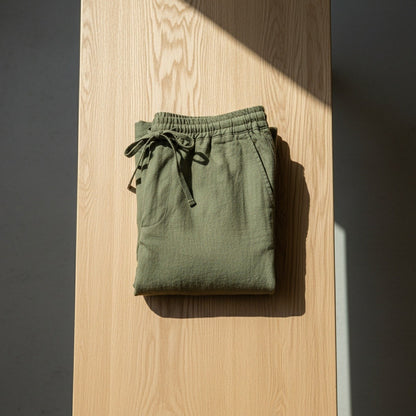 Mens Green Linen Trousers - Green - Lifestyle Inspiration