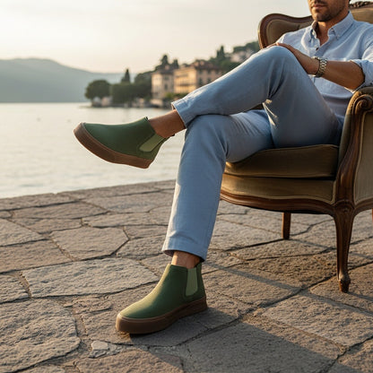 Mens Green Slip On Shoes - Green - Angled Shot