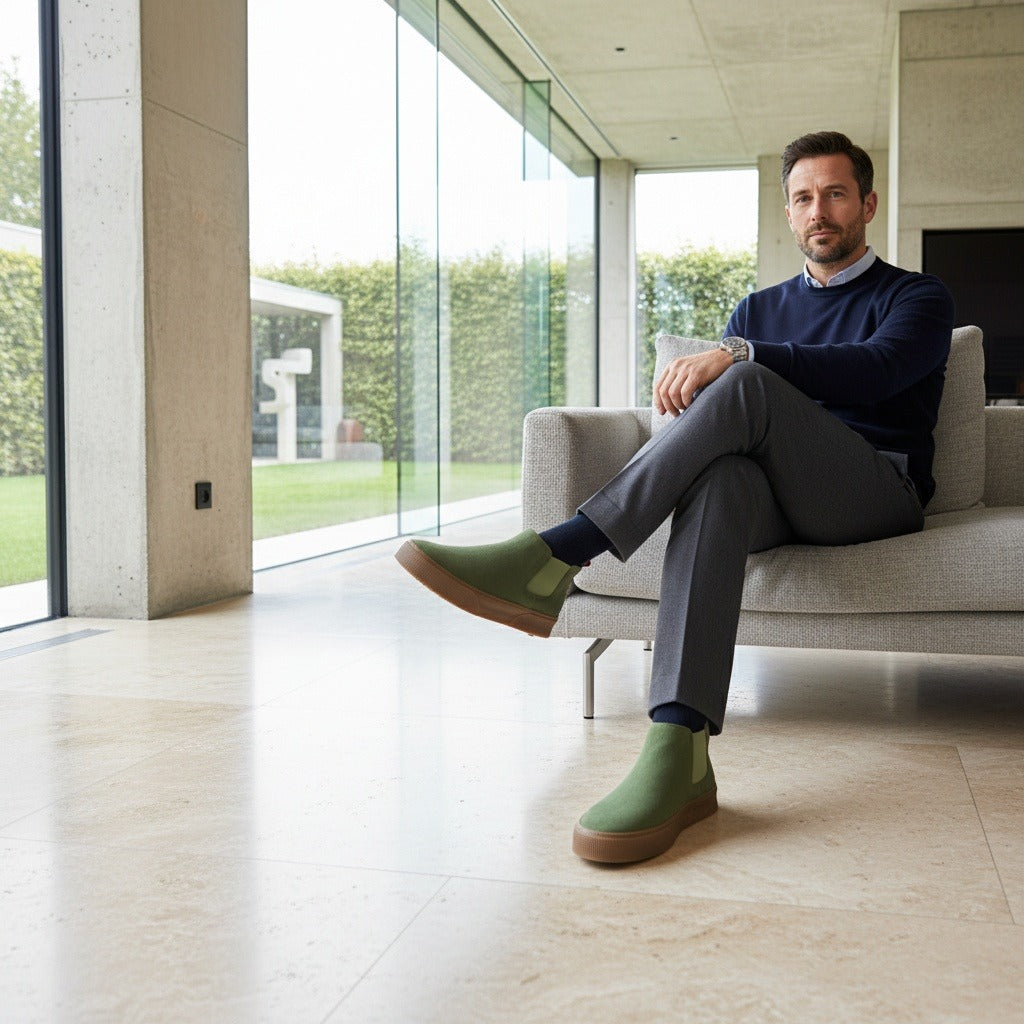 Mens Green Slip On Shoes - Green - Side Profile