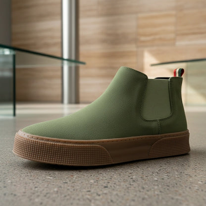 Mens Green Slip On Shoes - Green - Back View