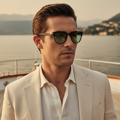 Men's Green Tinted Sunglasses - Green - Angled Shot