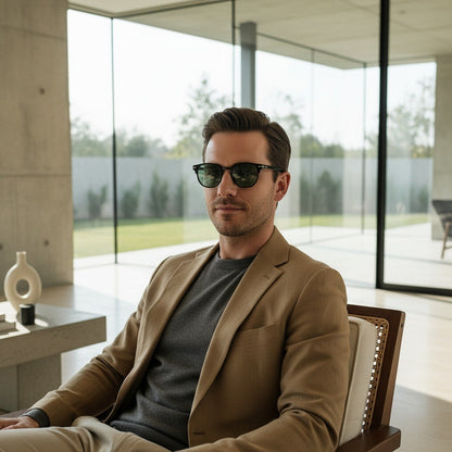 Men's Green Tinted Sunglasses - Green - Side Profile