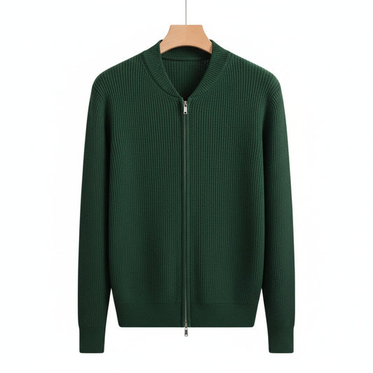 Mens Green Zip Up Cardigan
