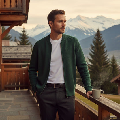 Mens Green Zip Up Cardigan