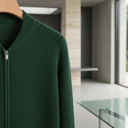 Mens Green Zip Up Cardigan