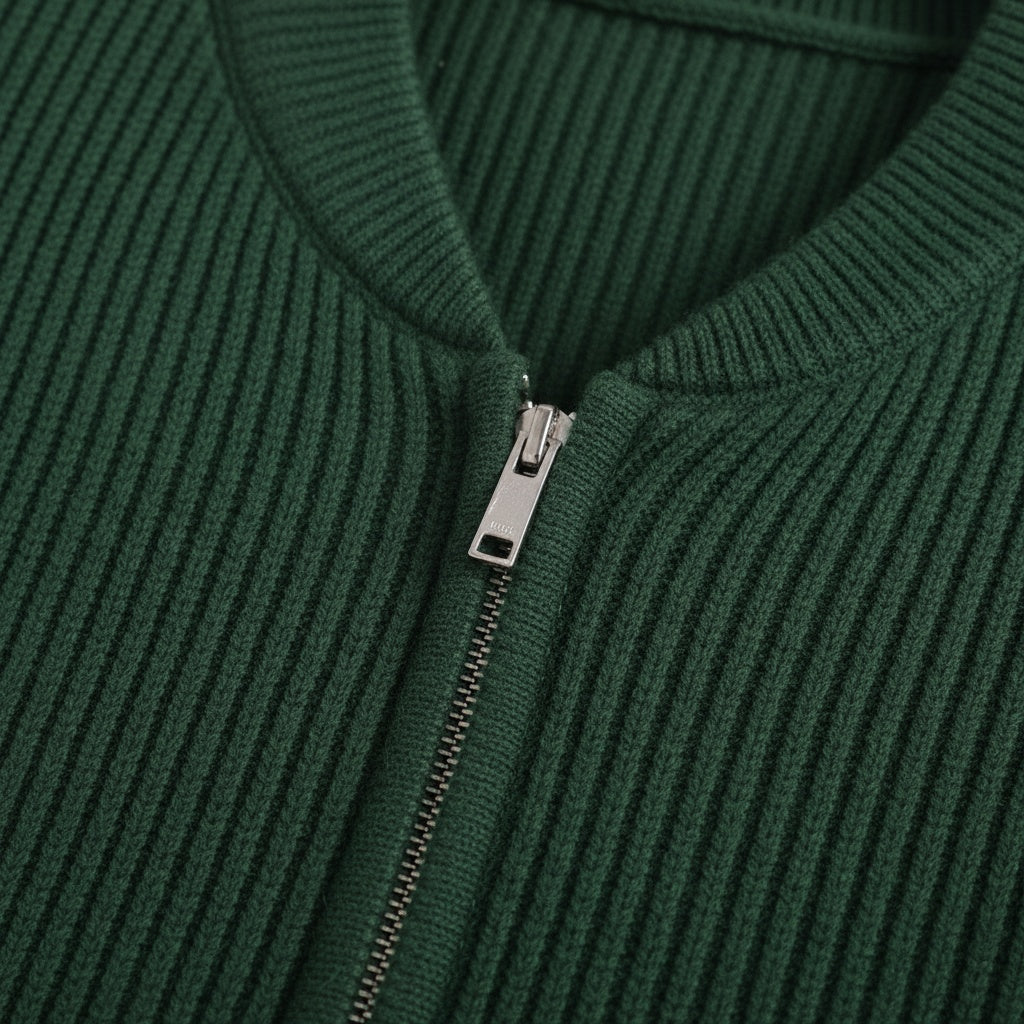 Mens Green Zip Up Cardigan
