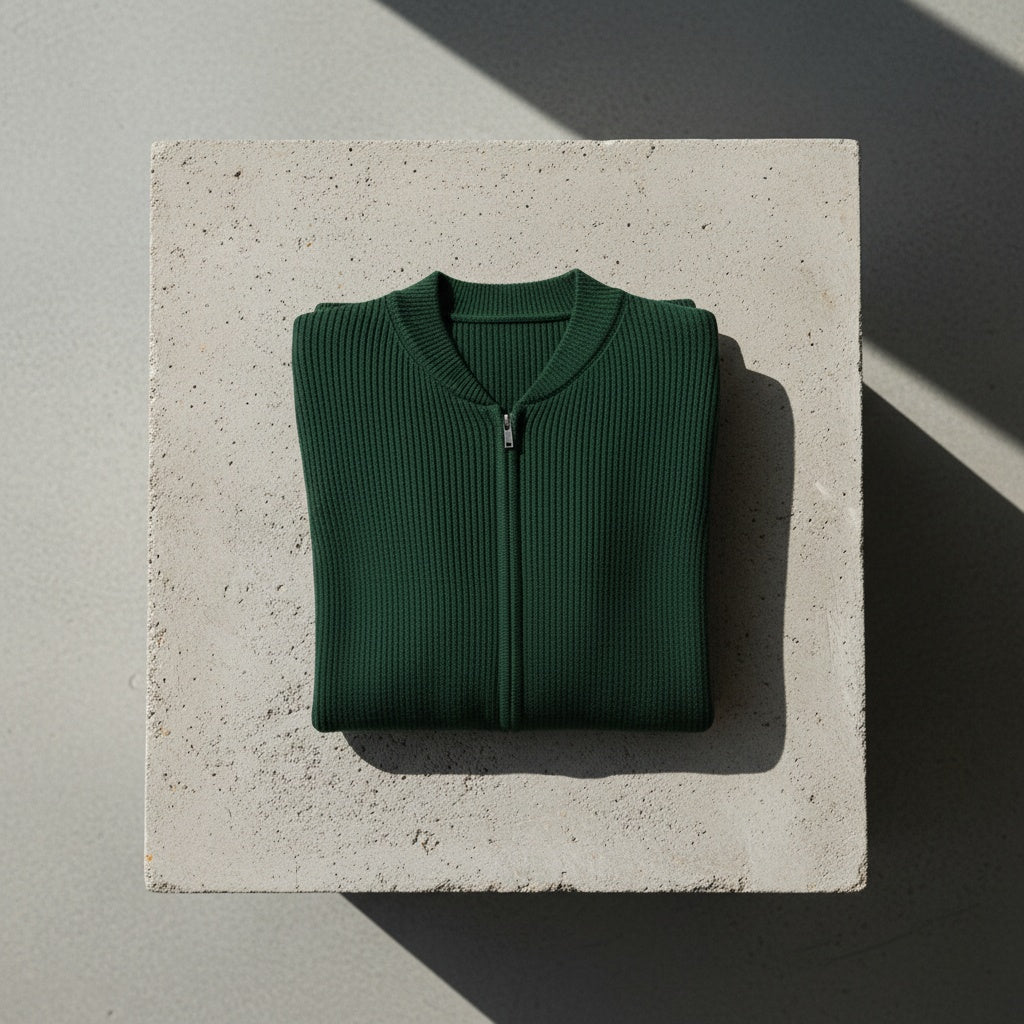 Mens Green Zip Up Cardigan