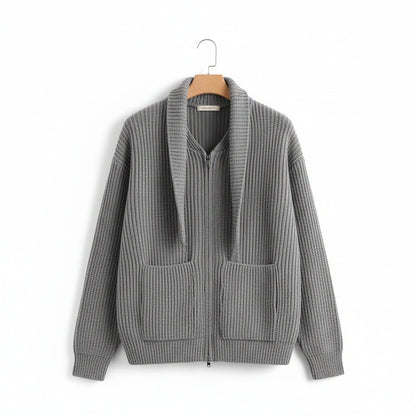 Mens Grey Zip Cardigan - Grey - Front View
