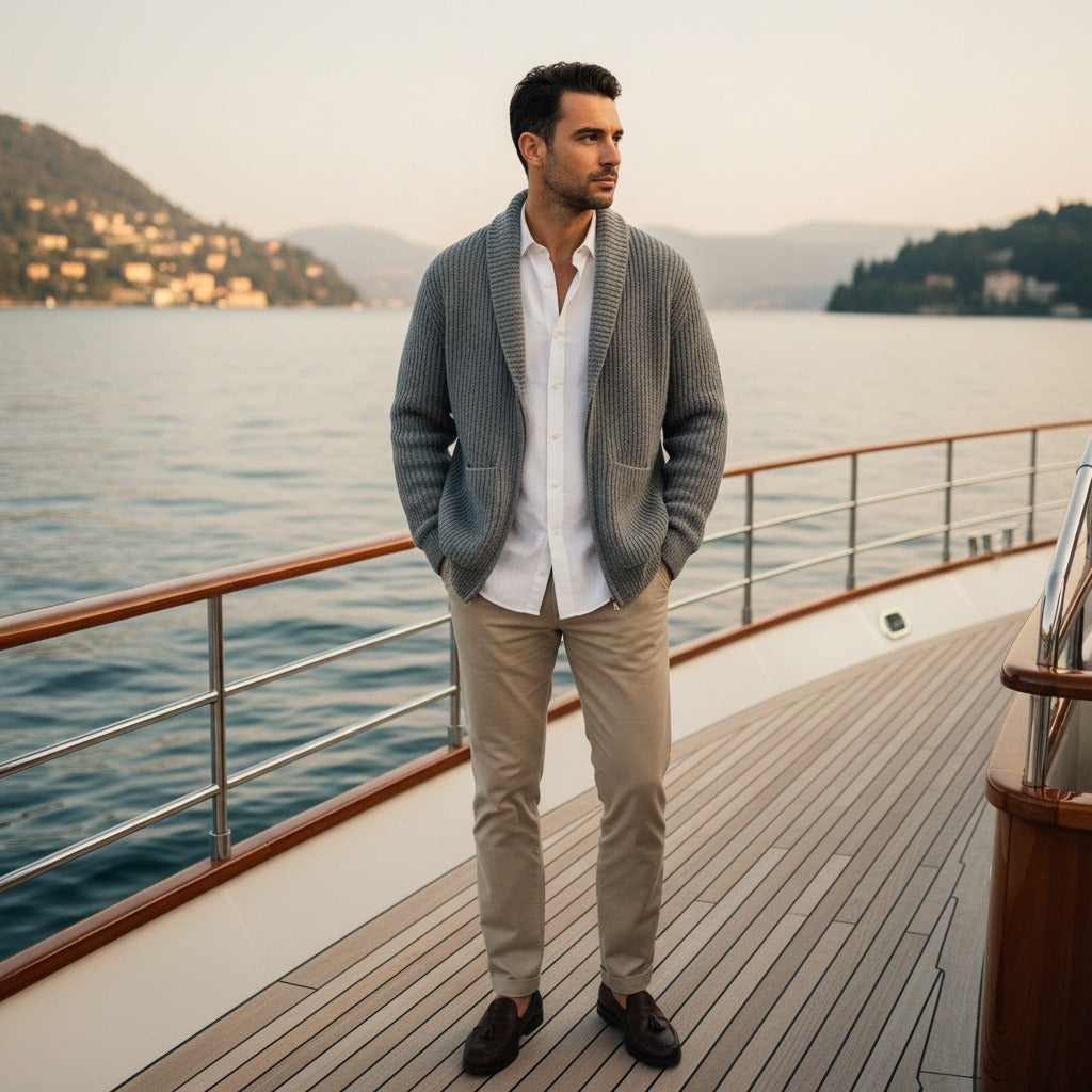 Mens Grey Zip Cardigan - Grey - Angled Shot