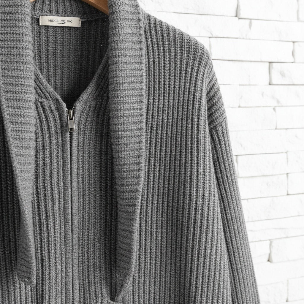 Mens Grey Zip Cardigan - Grey - Back View
