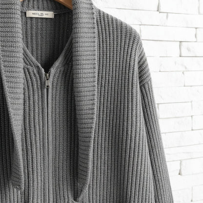 Mens Grey Zip Cardigan - Grey - Back View