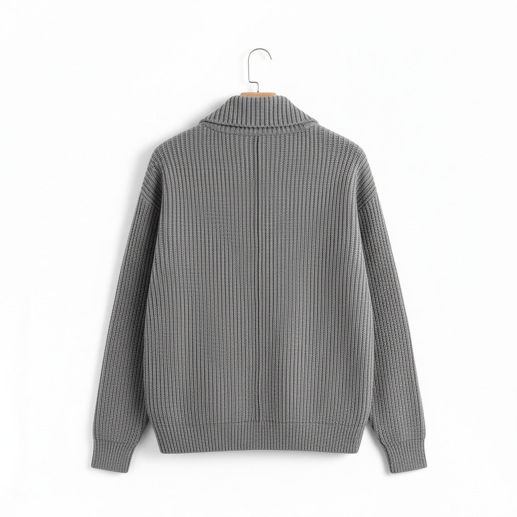 Mens Grey Zip Cardigan - Grey - Fabric Detail