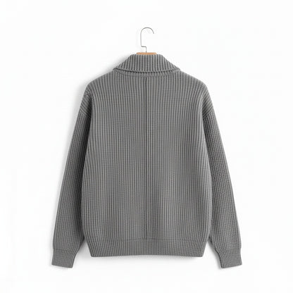Mens Grey Zip Cardigan - Grey - Fabric Detail